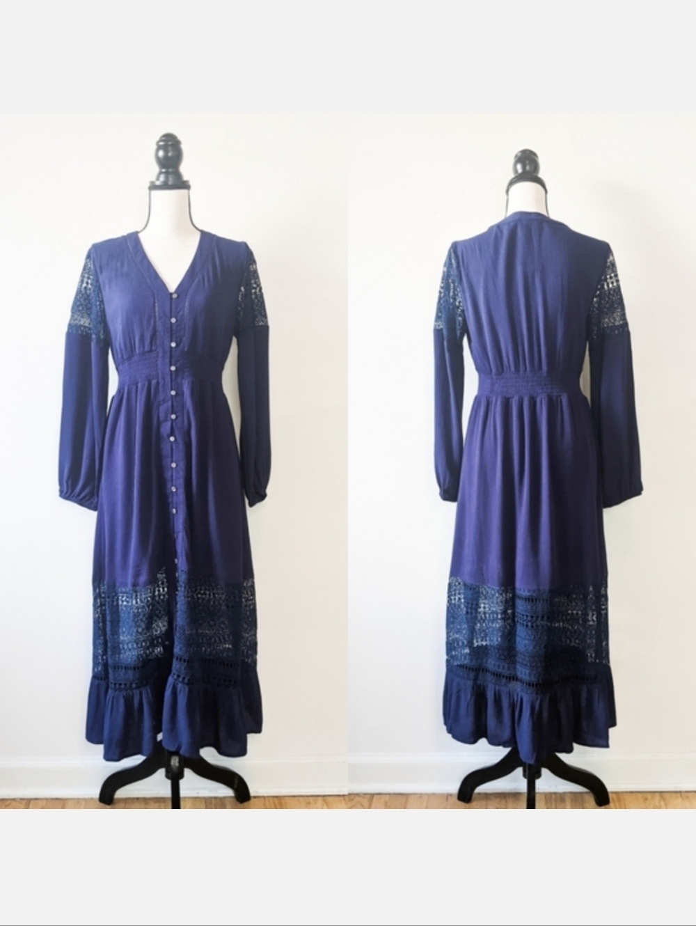 🦋LAST🦋 NWT JODIFL Navy Lace Midi Dress, Size Small